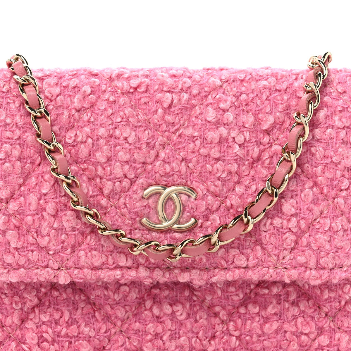 Tweed Quilted Flap Chain Waist Bag Pink