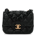 Lambskin Quilted Mini Lacquered Chain Flap Black
