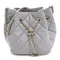 Lambskin Quilted CC Dweller Drawstring Bucket Bag Light Grey