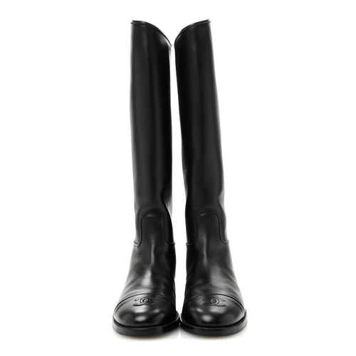 Calfskin Cap Toe CC Riding Boots 38 Black