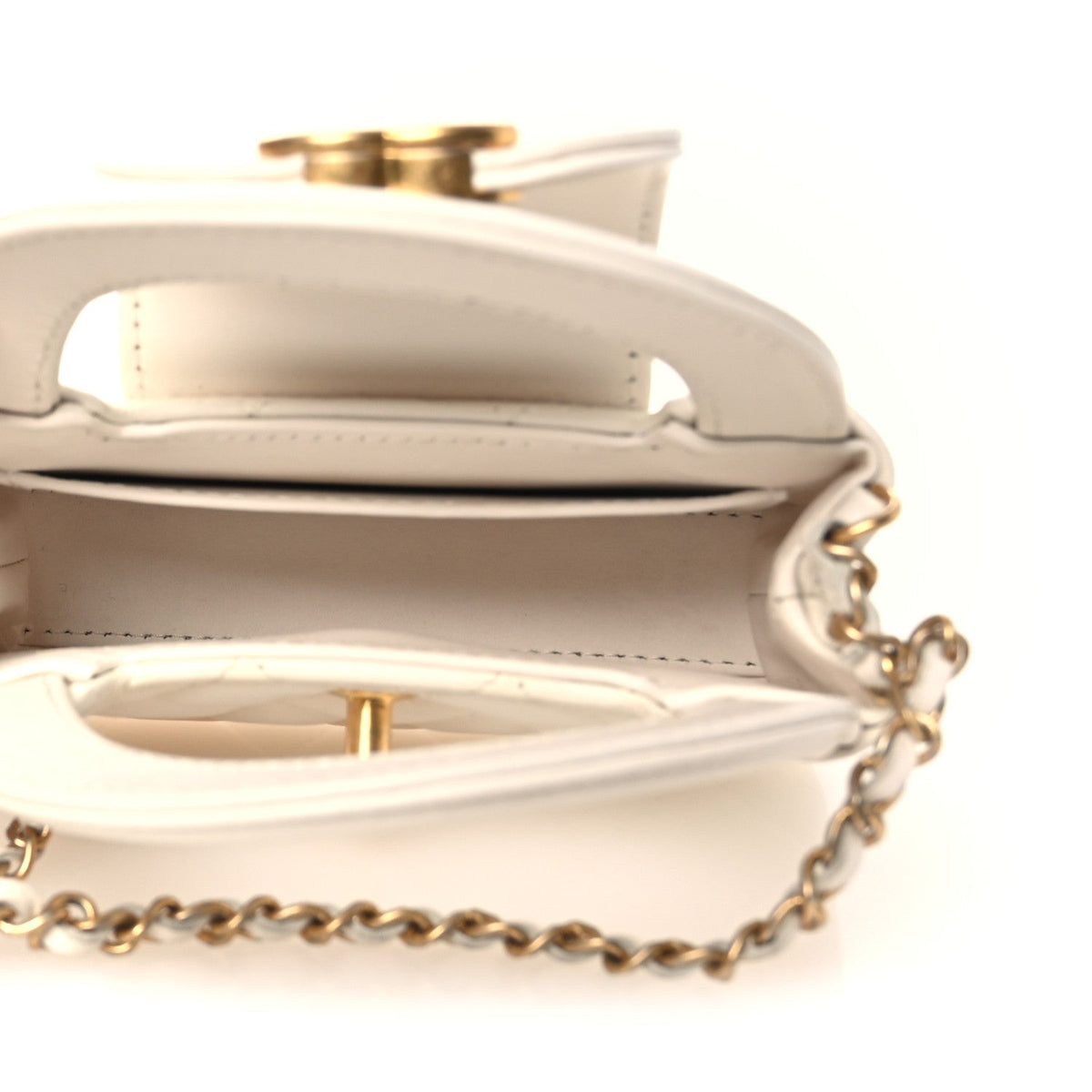 Shiny Aged Calfskin Quilted Mini Nano Kelly Shopper White