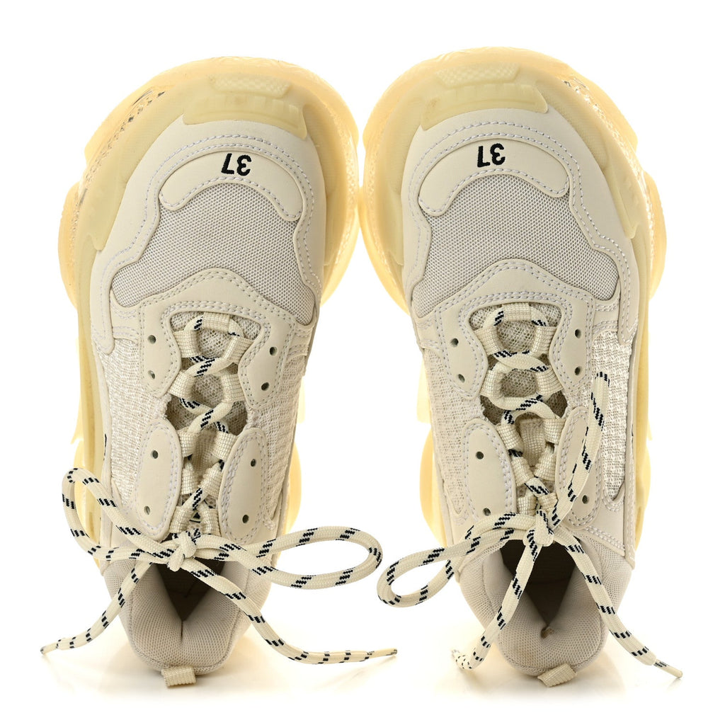 Fabric Mesh Clear Sole Womens Triple S Sneakers 37 White