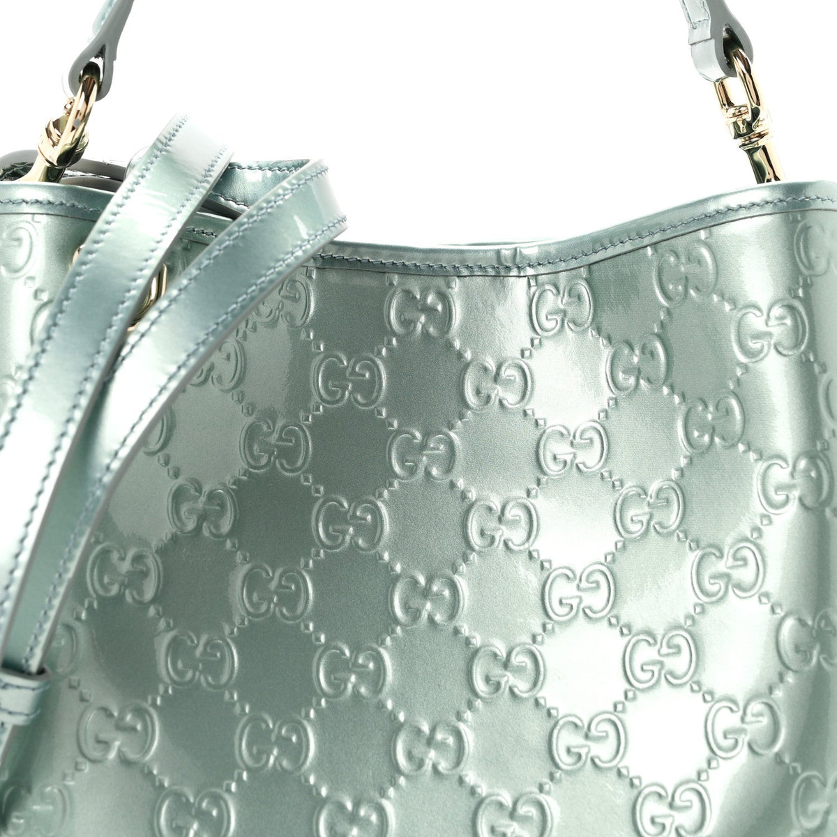 Patent GG Emblem Small Bucket Bag Light Blue