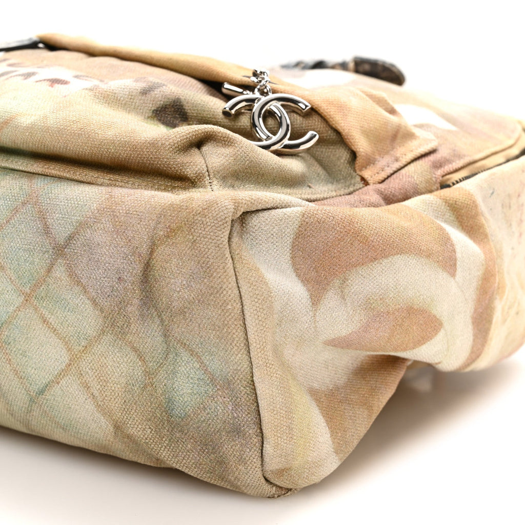 Graffiti Printed Canvas Medium Backpack Beige