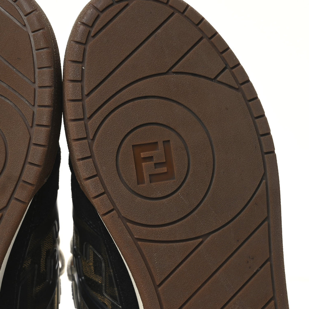 Suede Calfskin Zucca Fendi Match Low Top Sneakers 37.5 Tobacco Black