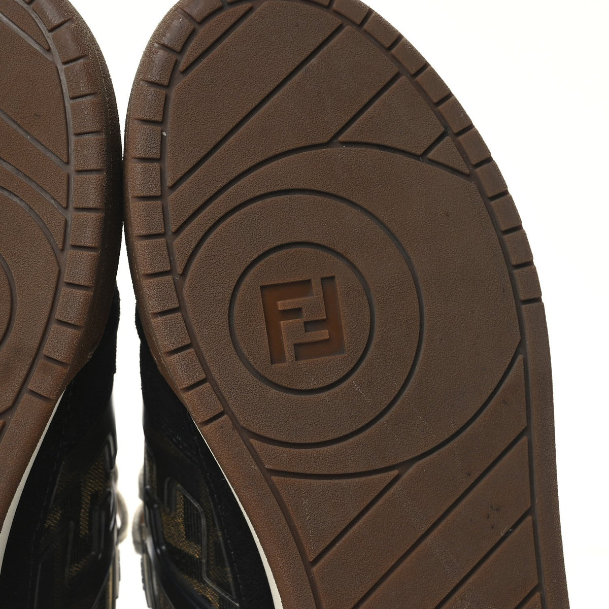 Suede Calfskin Zucca Fendi Match Low Top Sneakers 37.5 Tobacco Black