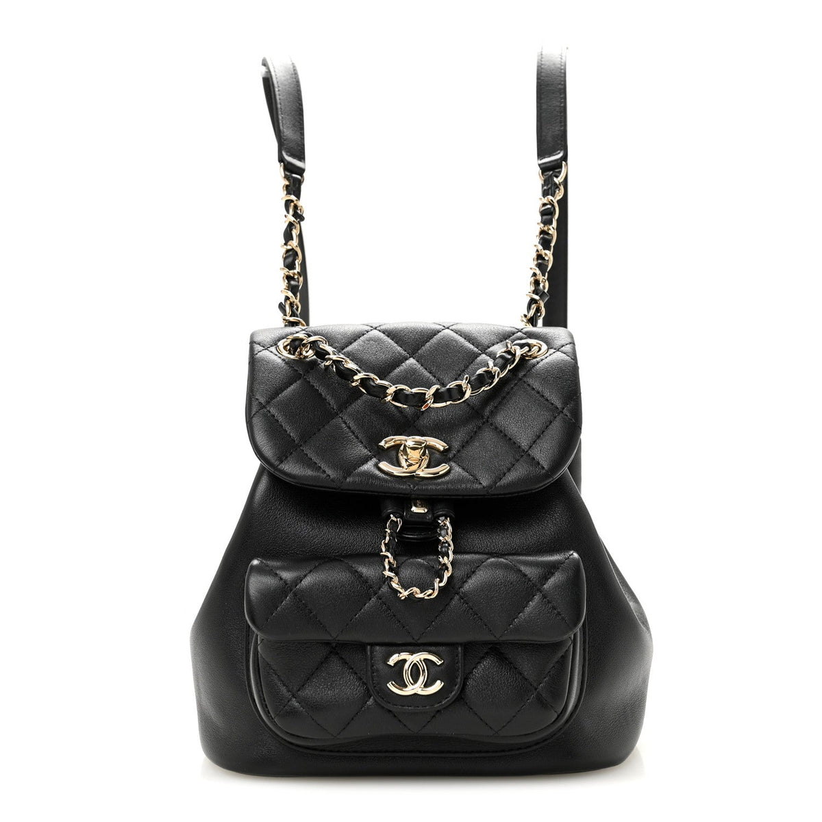 Lambskin Quilted Small Duma Drawstring Backpack Black