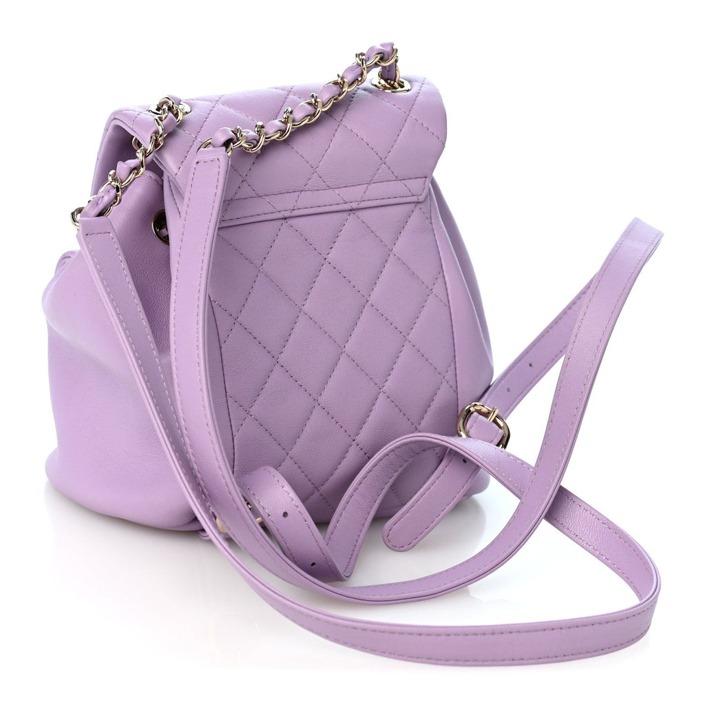 Lambskin Quilted Small Duma Drawstring Backpack Light Purple