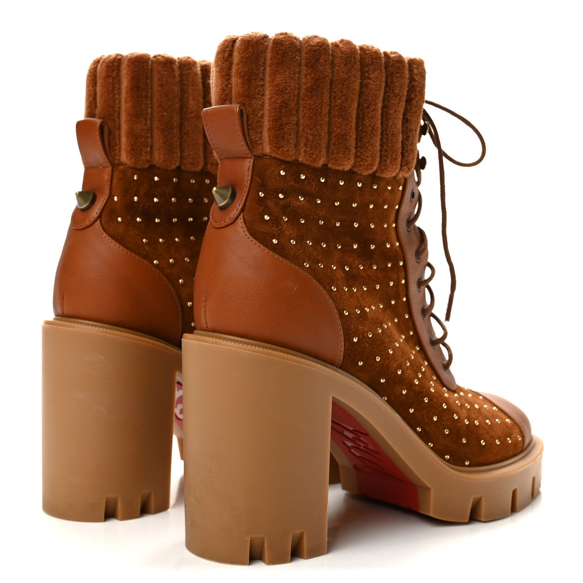 Calfskin Suede Cake Velvet Studded Dakita Lug 70 Boots 36 Foxy Antic Gold