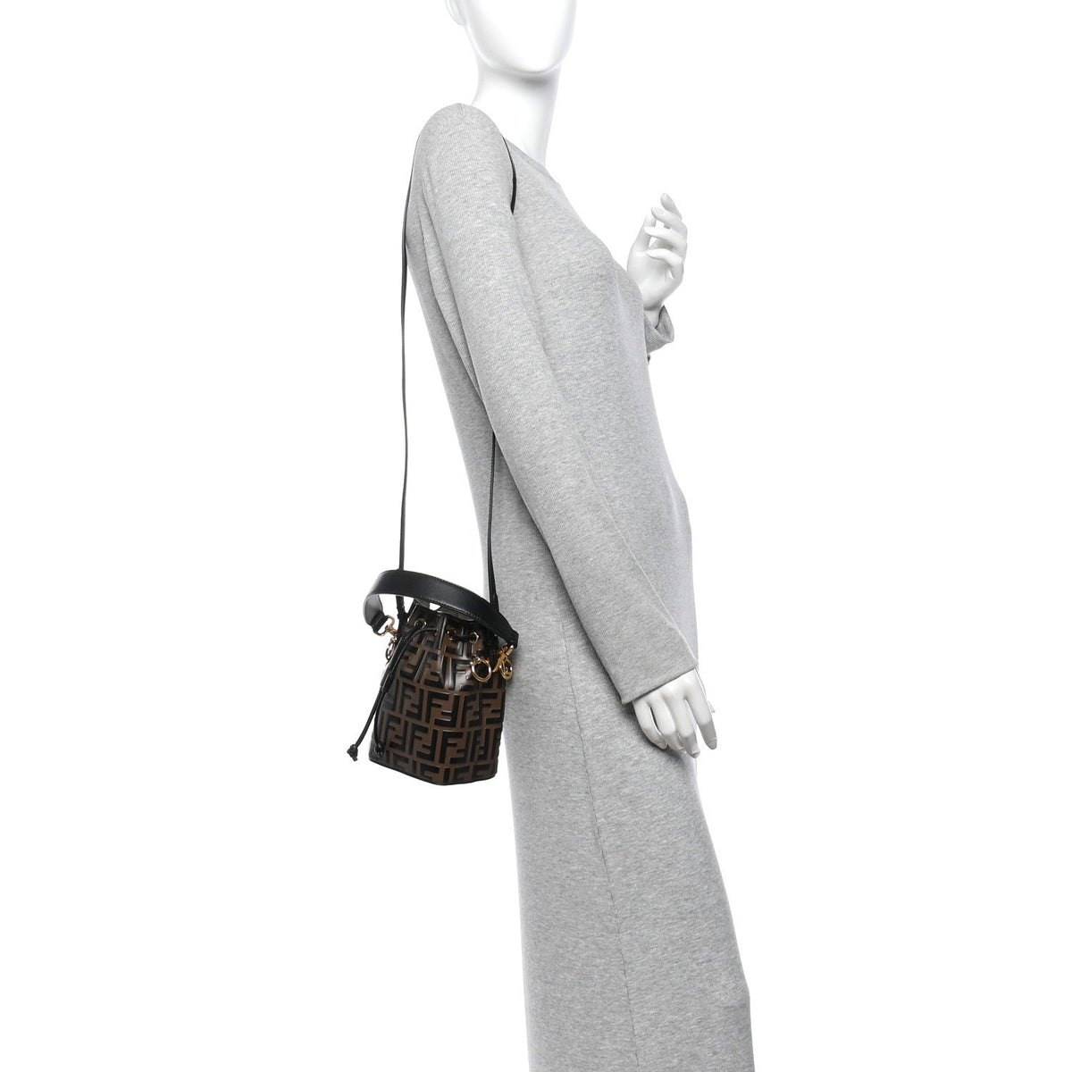 Vitello Liberty F is Fendi Bi-Color FF 1974 Embossed Mini Mon Tresor Bucket Bag Maya Black