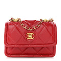 Shiny Lambskin Quilted Extra Mini Flap Red
