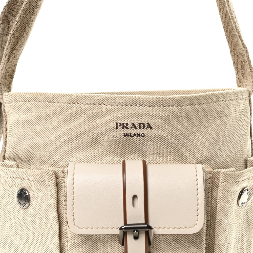 Canvas Calfskin Mini Route Bucket Bag Naturale