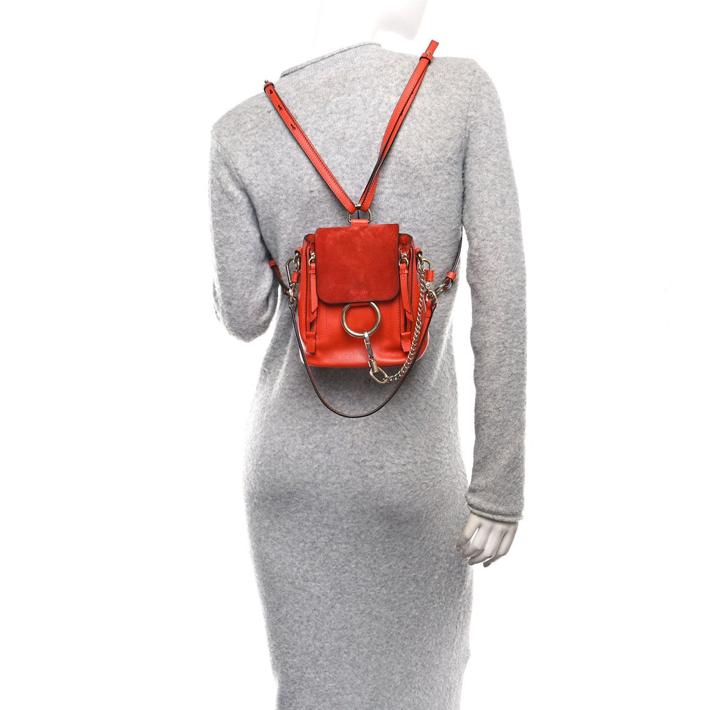 Suede Calfskin Mini Faye Backpack Sepia Red