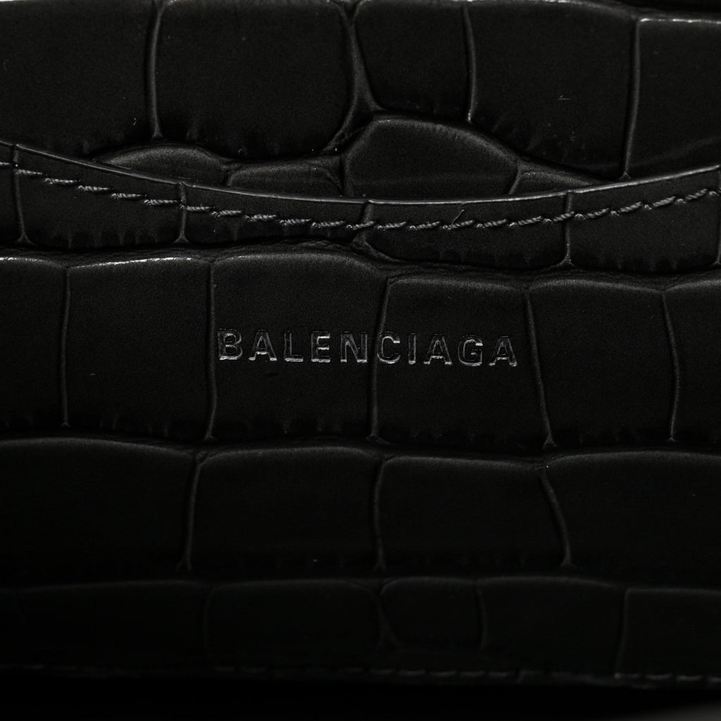 Shiny Supple Calfskin Crocodile Embossed Neo Classic Silver Hardware S City Dark Grey