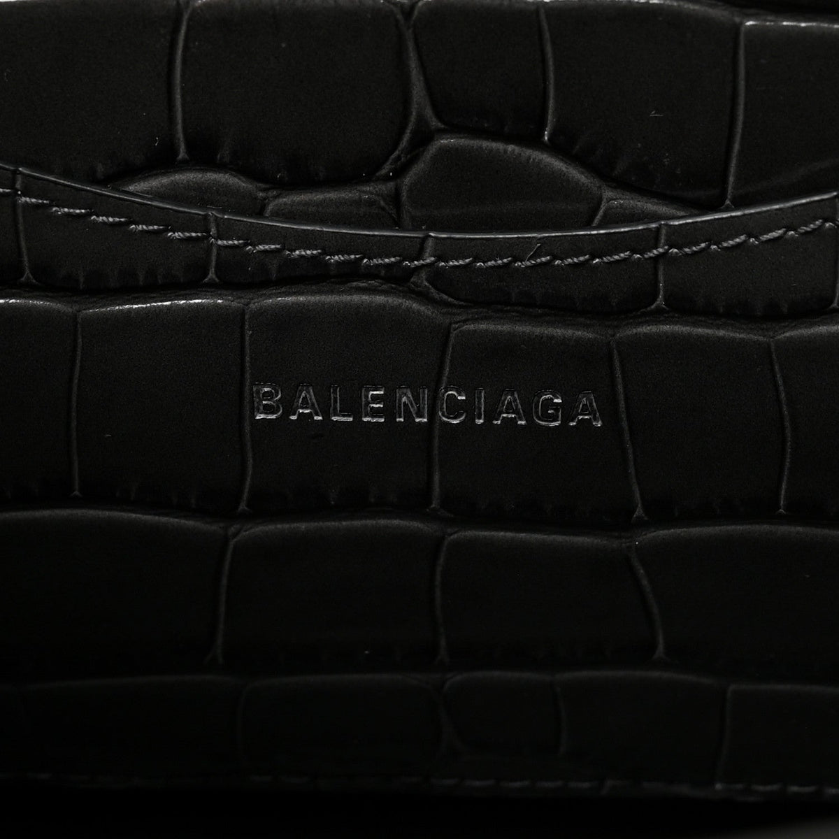 Shiny Supple Calfskin Crocodile Embossed Neo Classic Silver Hardware S City Dark Grey