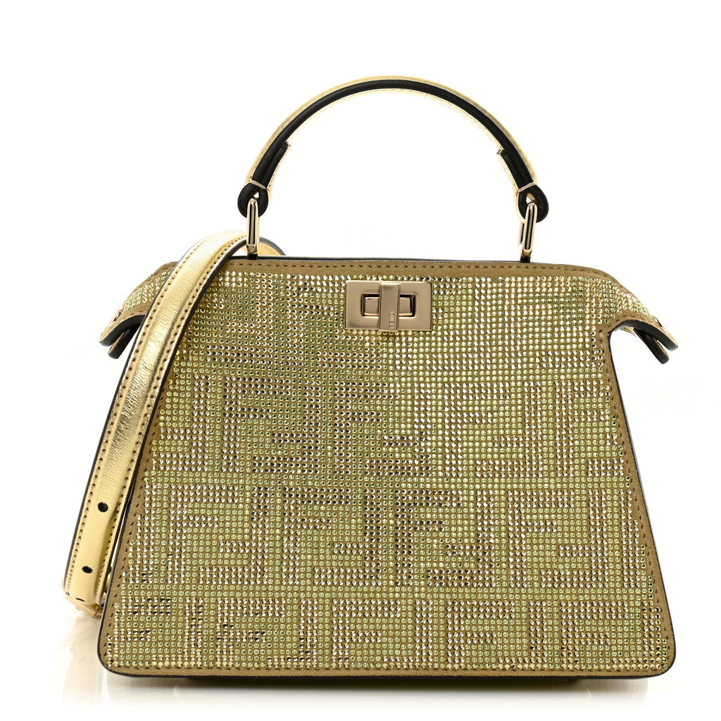 Crystal Vitello Laminato FF Petite Peekaboo I SEE U Satchel Crystal Platinum Light Gold
