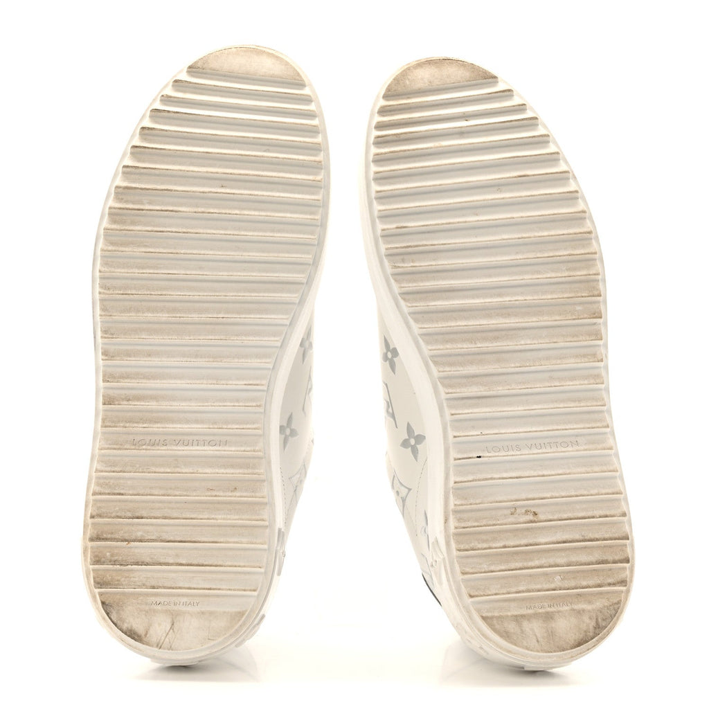 Calfskin Monogram Debossed Time Out Sneakers 38 White Silver