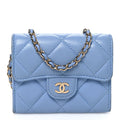 Lambskin Quilted Mini Chain Belt Bag Blue