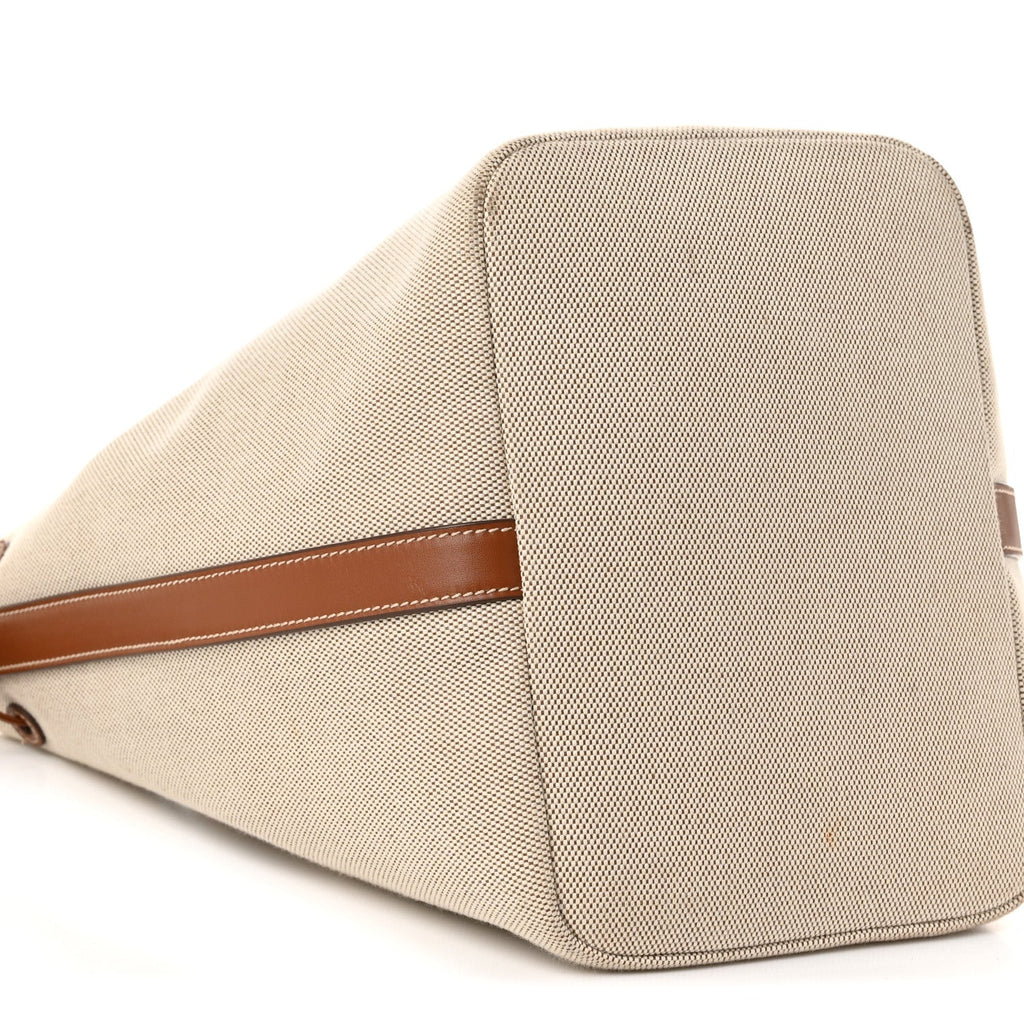 Canvas Calfskin Bucket Bag Natural Brandy