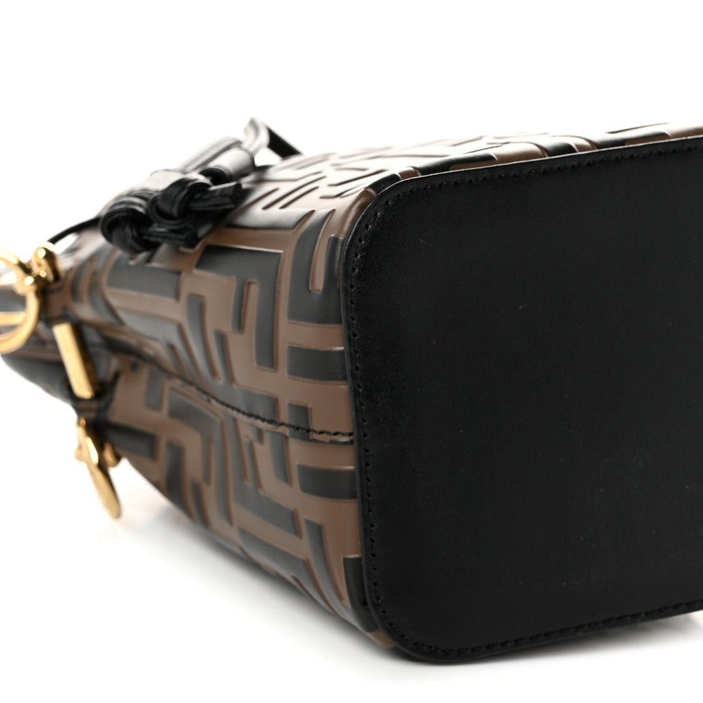 Vitello Liberty F is Fendi Bi-Color FF 1974 Embossed Mini Mon Tresor Bucket Bag Maya Black