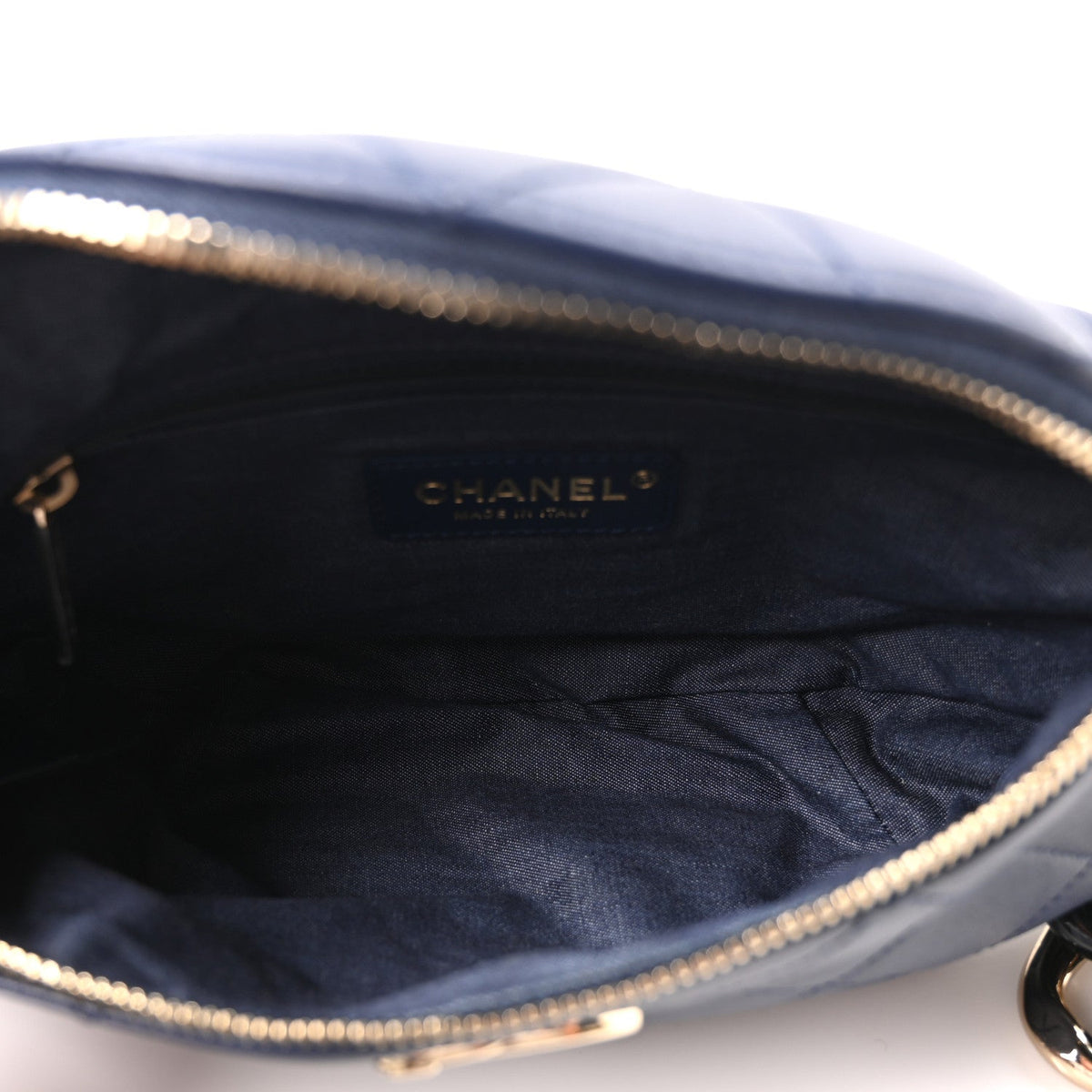 Lambskin  Quilted Resin Bi-Color Waist Bag Fanny Pack Navy Blue