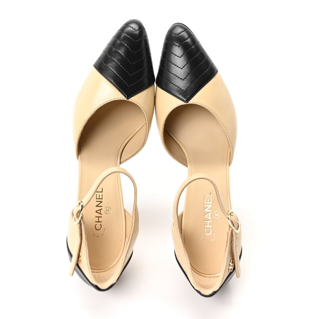 Lambskin Mary Jane Pumps 35.5 Beige Black