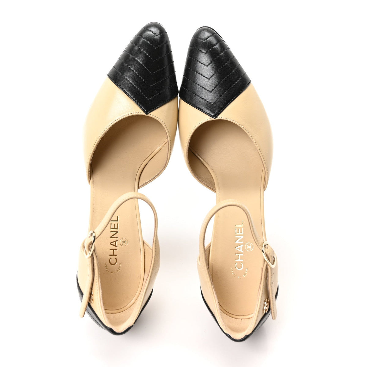 Lambskin Mary Jane Pumps 35.5 Beige Black