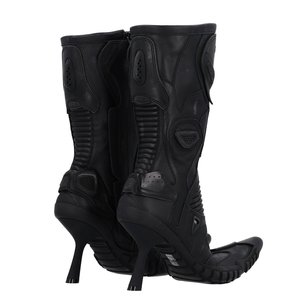 Calfskin Distressed Biker Boots 39 Black