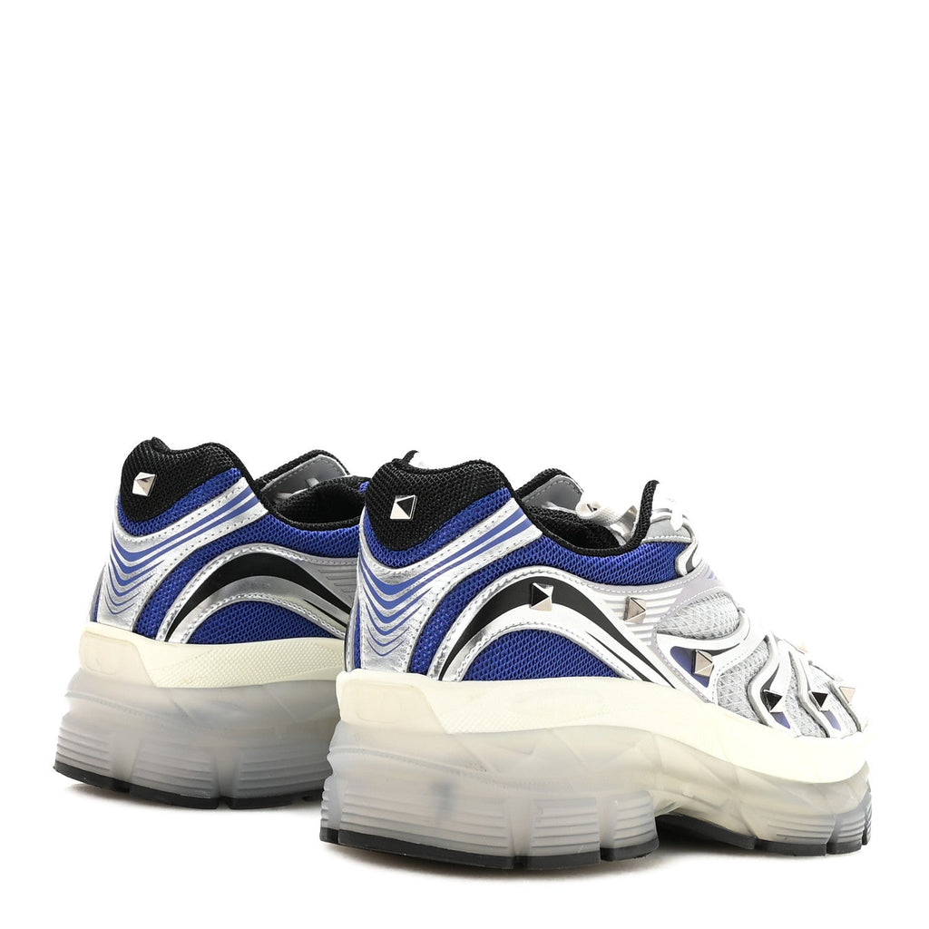 Mesh Calfskin Rockstud Womens Platform Sneakers 40 Silver Multicolor