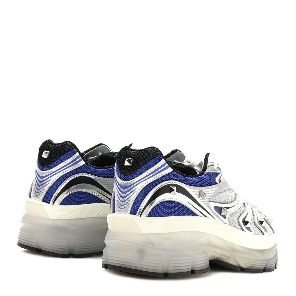 Mesh Calfskin Rockstud Womens Platform Sneakers 40 Silver Multicolor