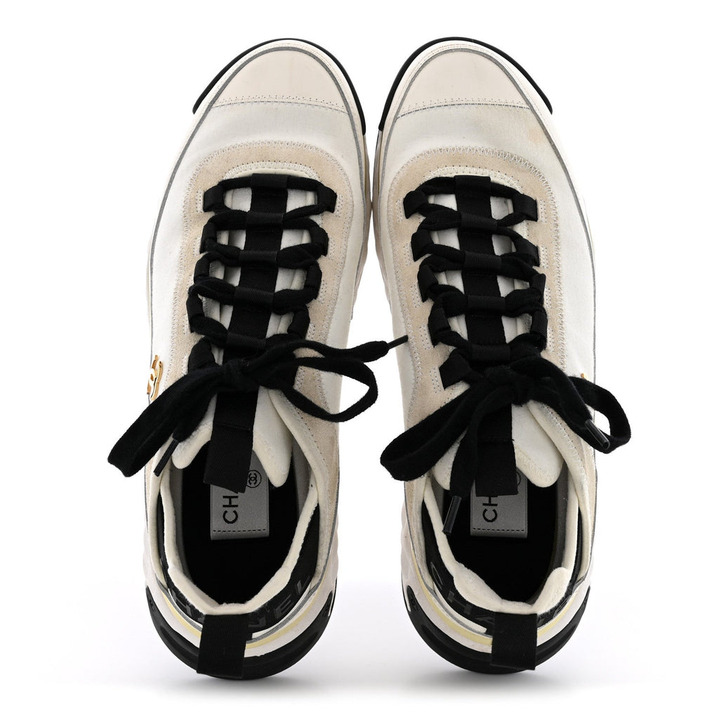 Velvet Calfskin Mixed Fibers CC Sneakers 40 Ivory Black