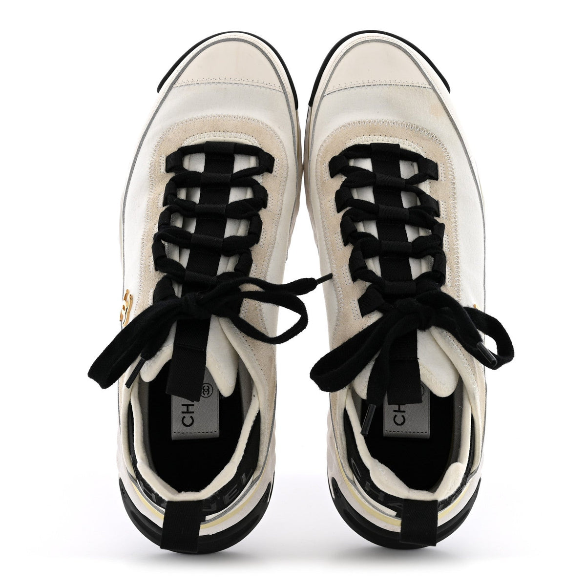 Velvet Calfskin Mixed Fibers CC Sneakers 40 Ivory Black