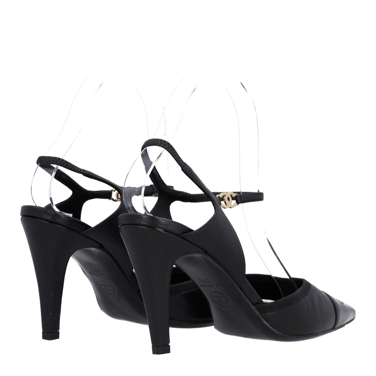 Iridescent Lambskin Pointed Cap Toe CC Slingback Pumps 37.5 Black