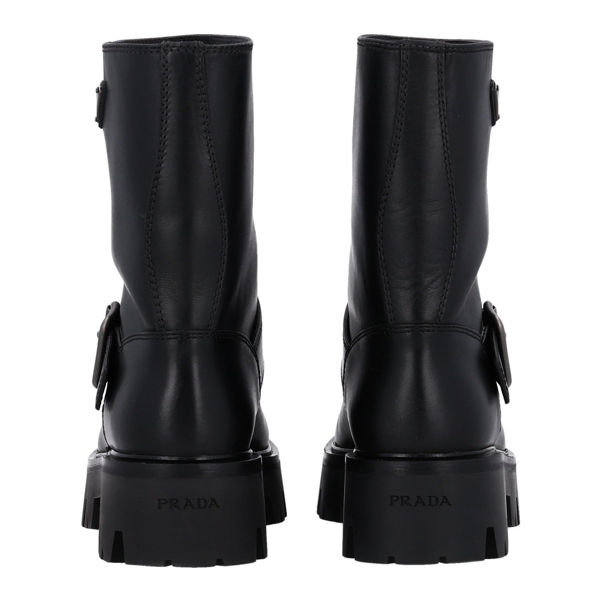 Calfskin Metal Triangle Logo Buckled Booties 36 Black