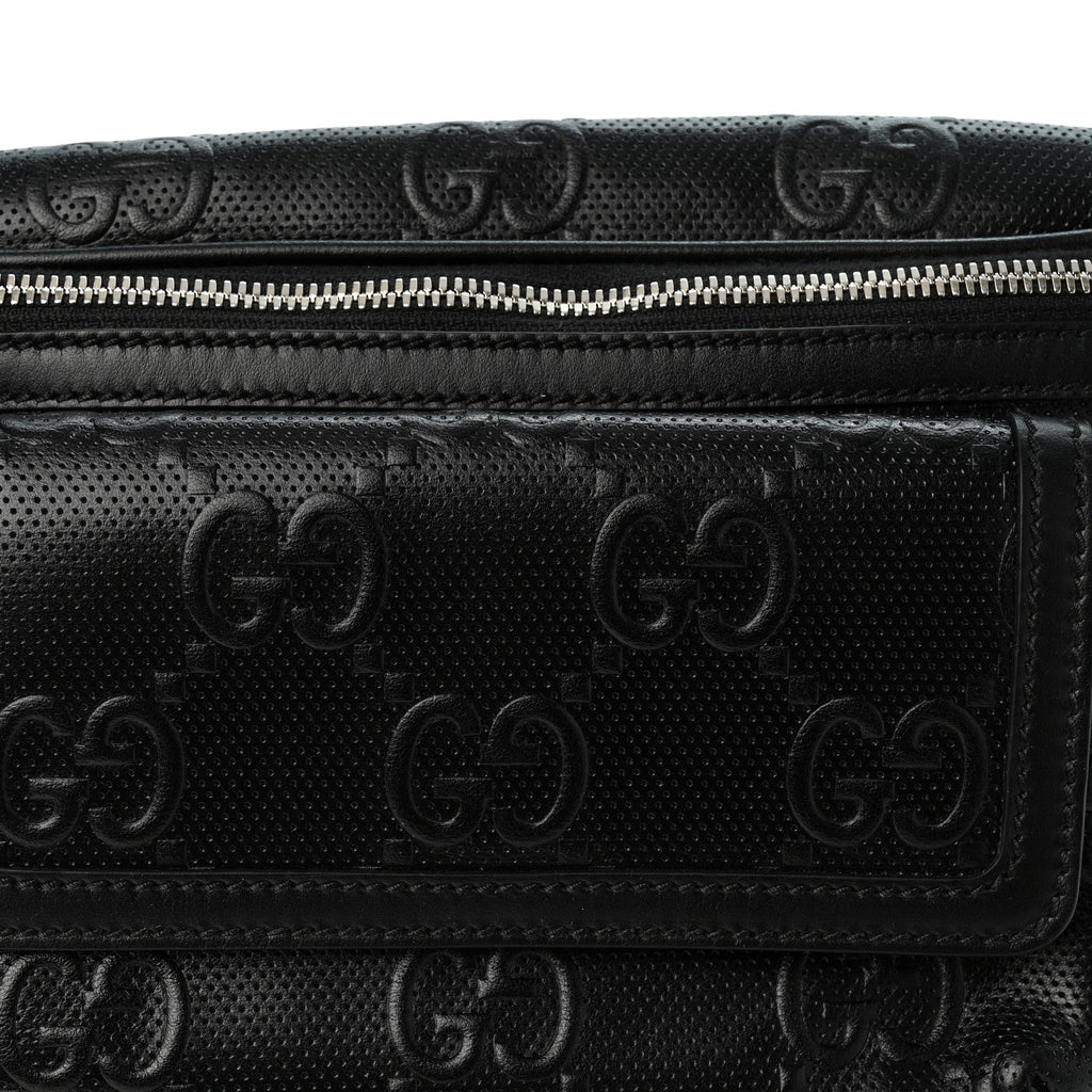 Calfskin GG Tennis Embossed Pocket Belt Bag Black