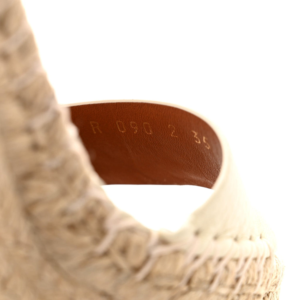 Grained Calfskin Rockstud Ankle Strap Espadrille 15/105mm Wedge Sandals 35 Light Ivory Natural