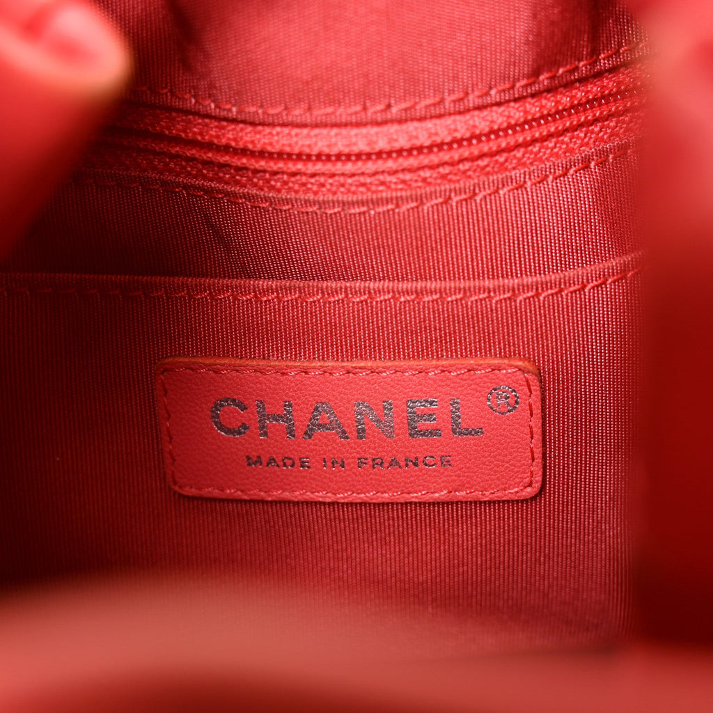 Lambskin Quilted Small CC Chain Drawstring Bucket Bag Red