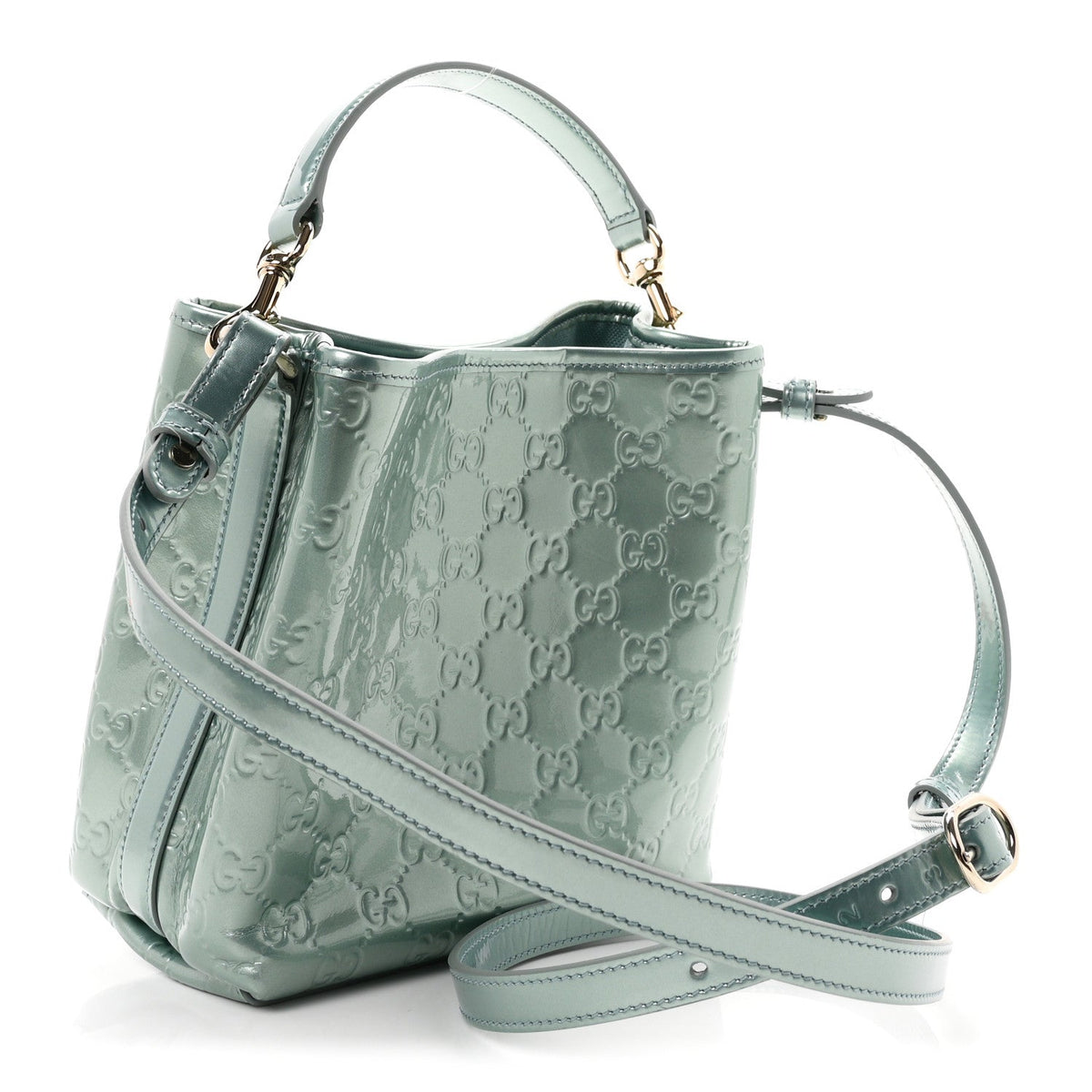 Patent GG Emblem Small Bucket Bag Light Blue