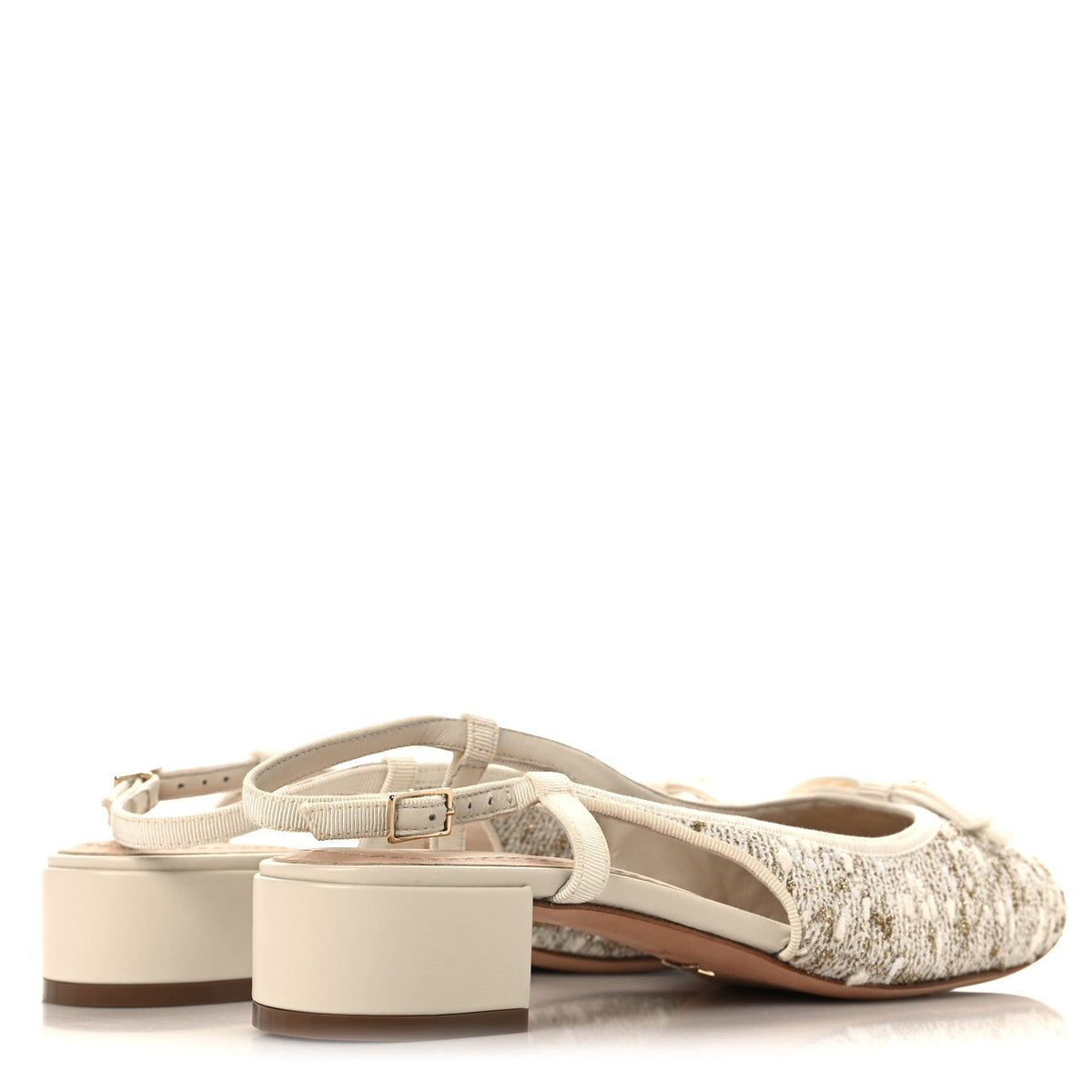 Tweed Cannage Slingback Ballet Pumps 39 White Gold
