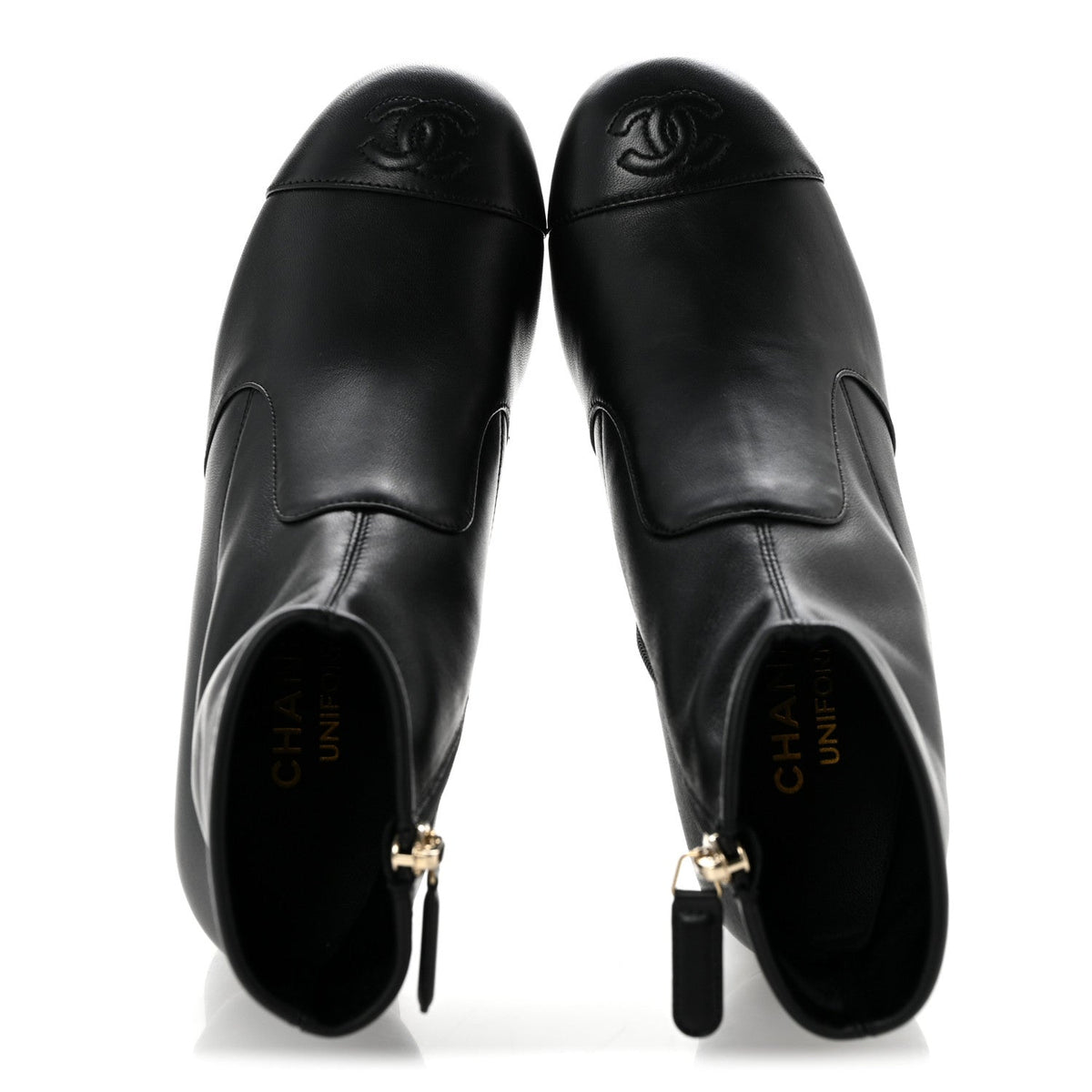 Stretch Lambskin Cap Toe CC Uniform Short Boots 35 Black