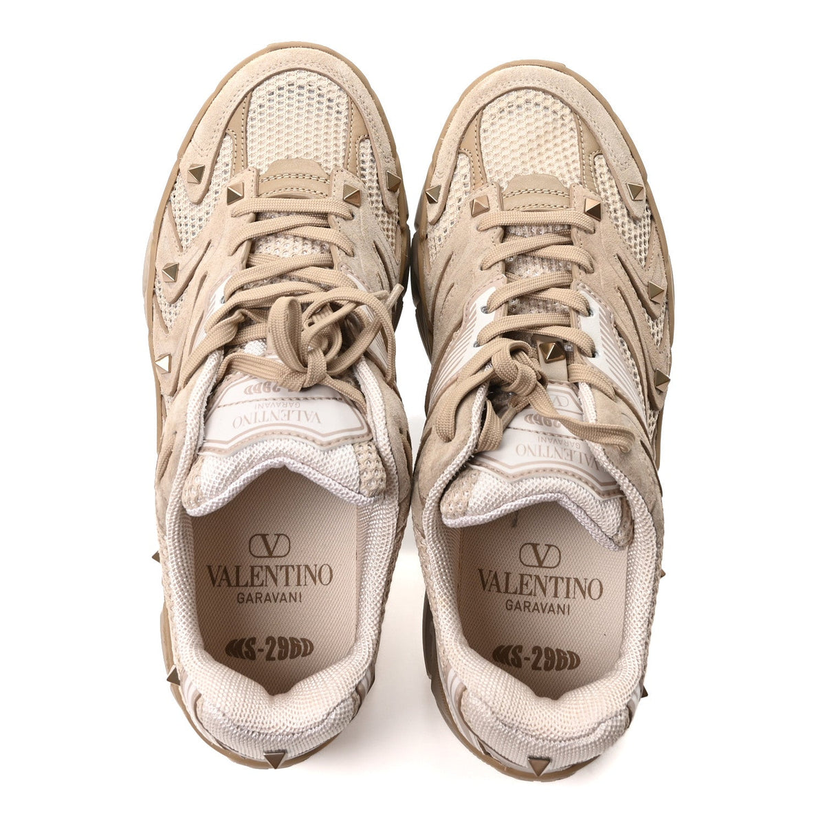 Mesh Calfskin Rockstud Womens Platform Sneakers 41 Poudre