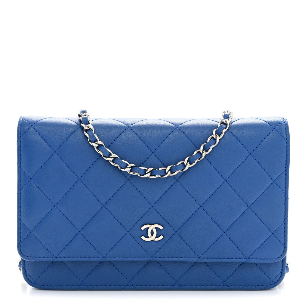 Lambskin Quilted Wallet On Chain WOC Blue