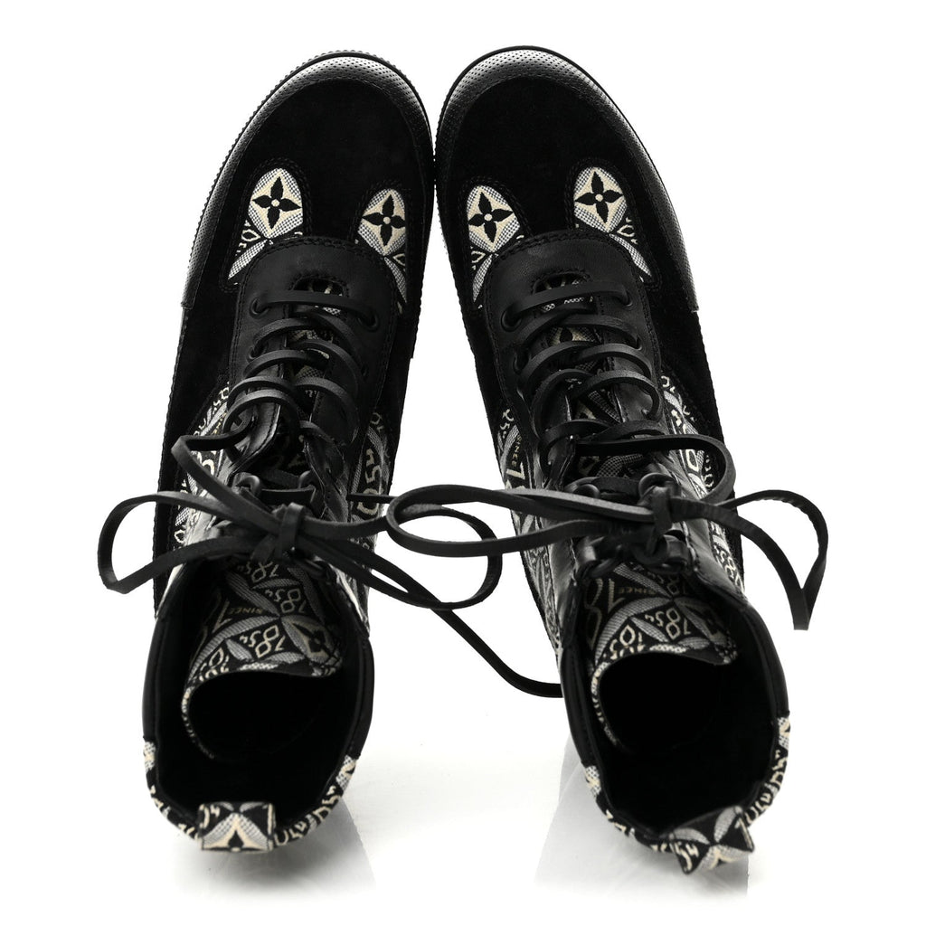 Suede Calfskin Jacquard Since 1854 Laureate Platform Desert Boots 35.5 Black