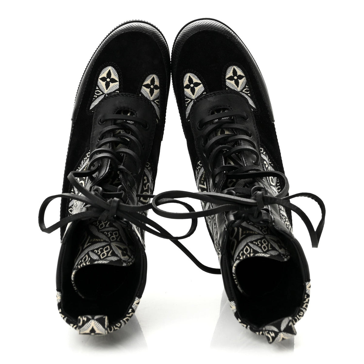 Suede Calfskin Jacquard Since 1854 Laureate Platform Desert Boots 35.5 Black