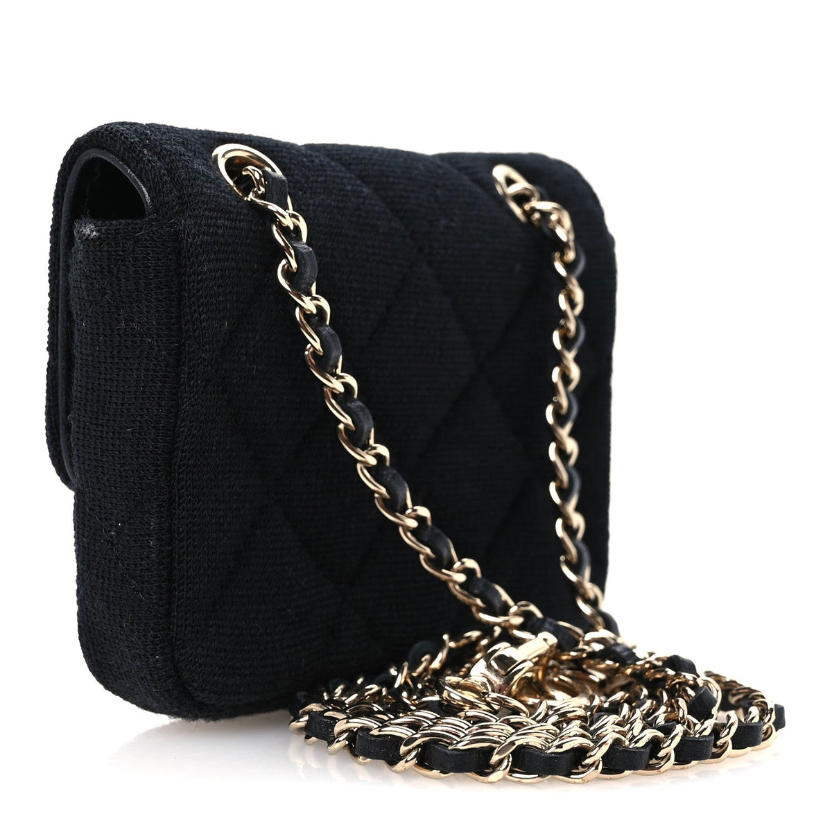Jersey Quilted Flap Chain Waist Bag Black