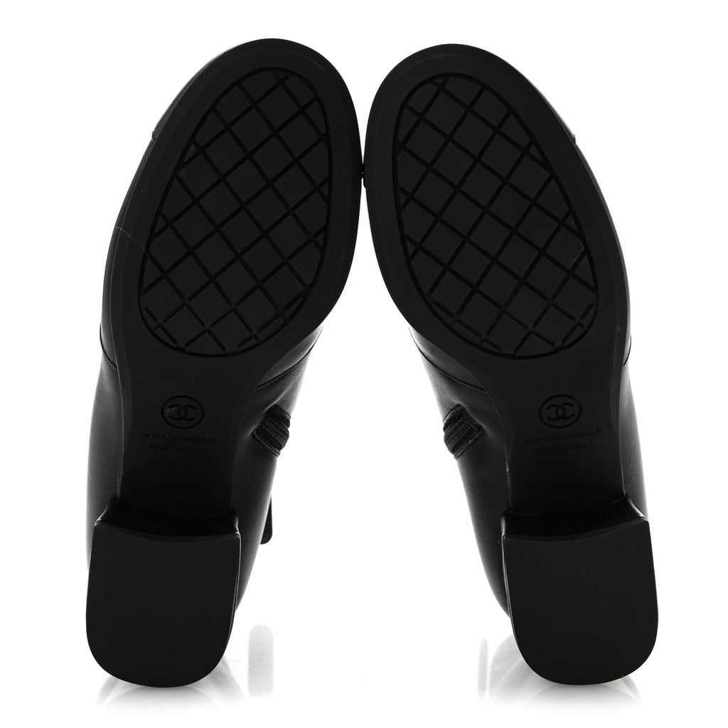Stretch Lambskin Cap Toe CC Uniform Short Boots 35 Black