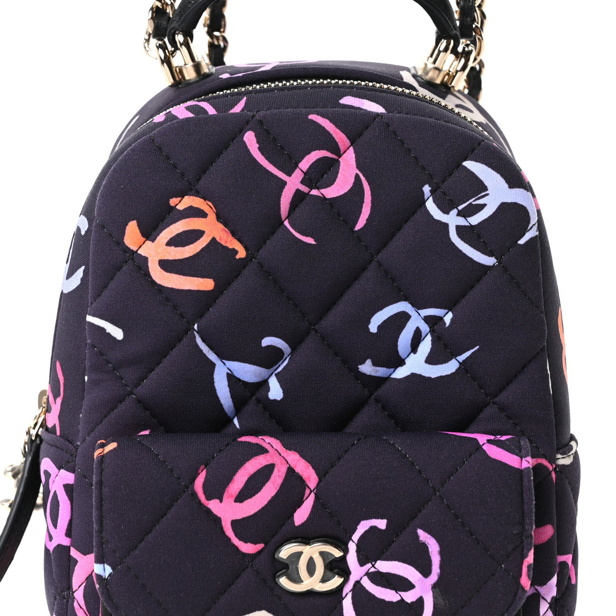 Printed Fabric Quilted CC Mini Classic Backpack Black Multicolor