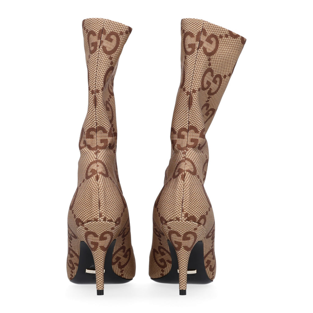 X GUCCI Jersey Maxi GG Monogram Crepe Knife Booties 36 Camel Ebony