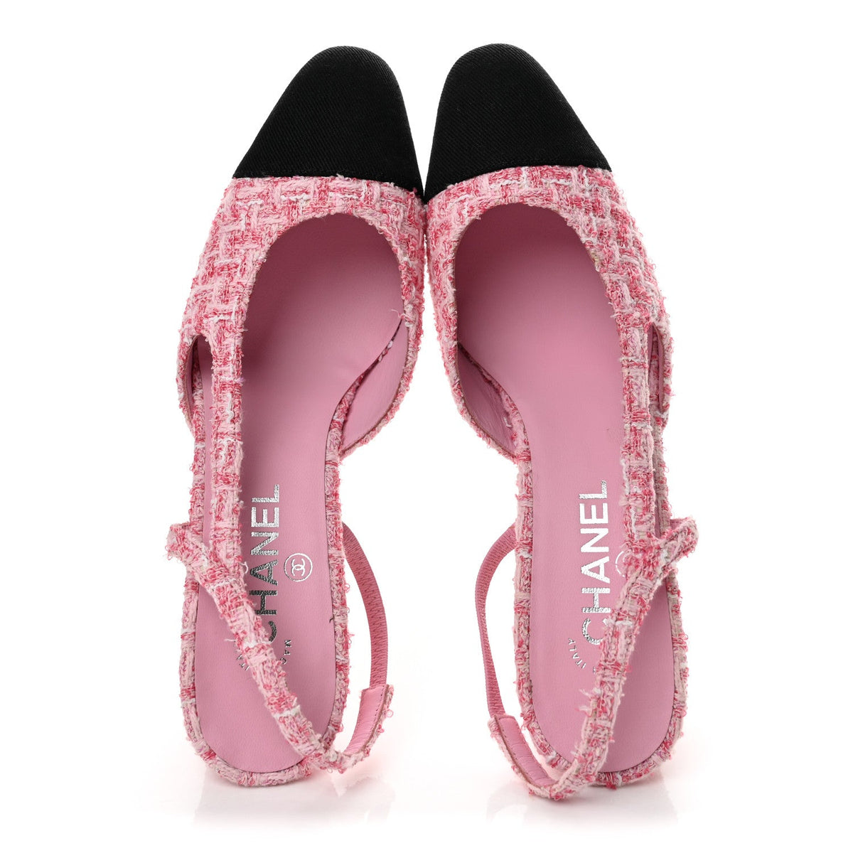 Tweed Grosgrain Cap Toe CC Slingback Pumps 40 Pink Black