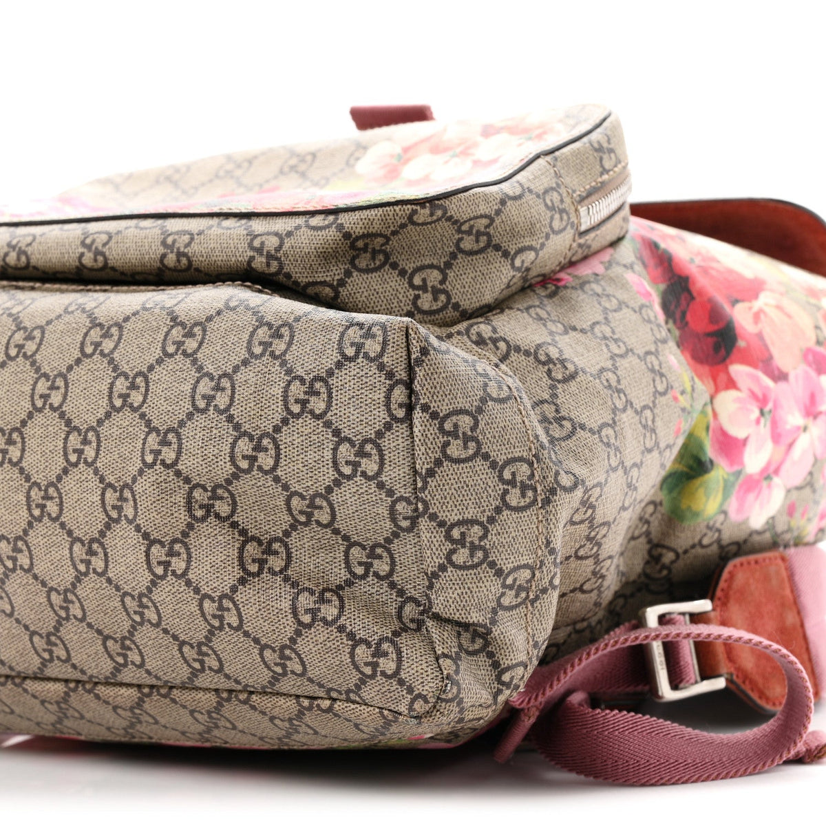 GG Supreme Monogram Blooms Medium Single Buckle Backpack Beige Multicolor Dry Rose